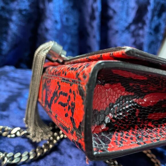 YSL Yves Saint Laurent Red / Black Snake Embossed Cross Body / Shoulder Bag COA - Picture 3 of 6